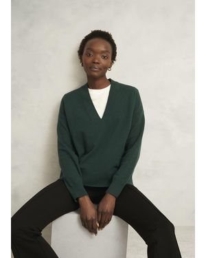 Hobbs Lettie Wool Blend V Neck Jumper - Green