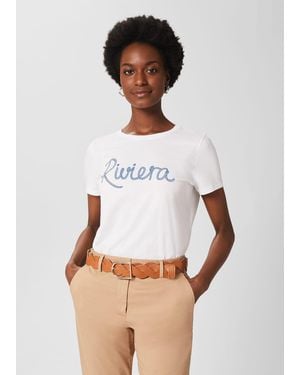 Hobbs Cotton Slogan Crew Neck T-Shirt - White