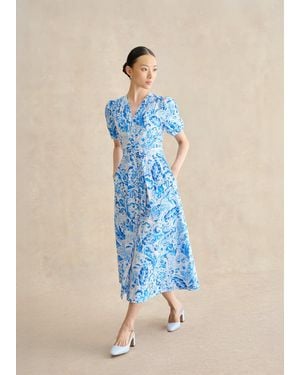 Hobbs Libby Cotton Paisley Dress - Blue
