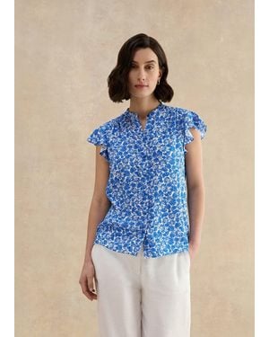 Hobbs Huda Ruffle Sleeve Blouse - Blue
