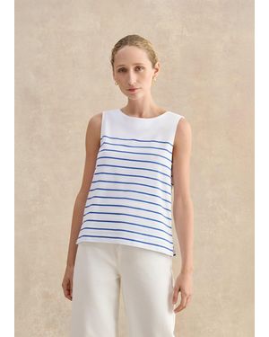 Hobbs Fern Cotton Button Back Striped Top - Blue