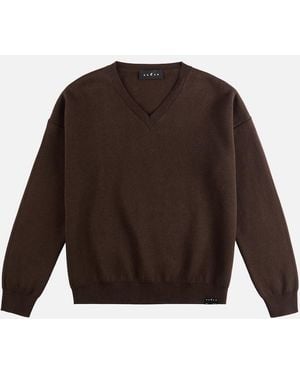 Hogan Pull Col En V En Maille Double - Marron