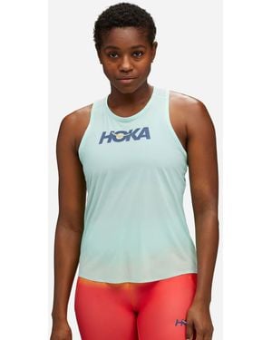 Hoka One One Airolite Lauf-Tanktop für Damen in Cloudless/Marathon Größe L | Kurzarmshirts - Grün