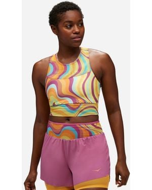 Hoka One One Race Day BH mit Print für Damen in Trail Topo Größe 2XL | Sport-Bhs - Rot