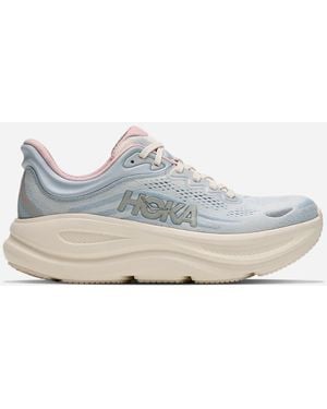 Hoka One One Bondi 9 Schuhe für Damen in Alabaster/Mineral Blue Größe 40 2/3 Weit | Straße - Blau