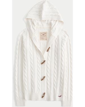 Hollister Holiday Vault Release Hooded Cable-knit Toggle Cardigan - White