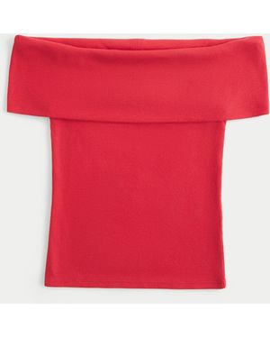 Hollister Ribbed Off-the-shoulder Foldover Top - Red