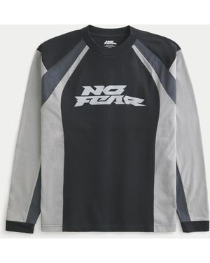 Hollister Boxy Heavyweight Long-sleeve No Fear Moto Jersey Tee - Black