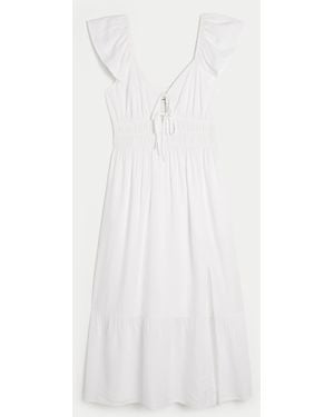 Hollister Flutter Sleeve Double-tie Midi Dress - White