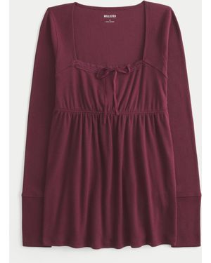 Hollister Easy Lace Trim Long-sleeve Babydoll Top - Purple