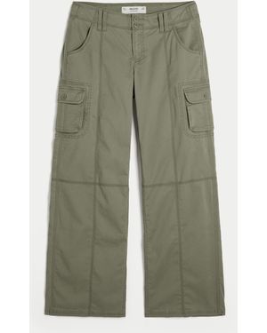 Hollister Adjustable Waist Low-rise Baggy Cargo Trousers - Natural
