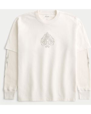 Hollister Layered 2-in-1 Long-sleeve Graphic Tee - Natural