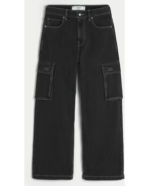 Hollister Washed Black Super Baggy Cargo Jeans