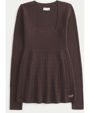 Hollister Langärmliger Babydoll mit eckigem Ausschnitt - Braun