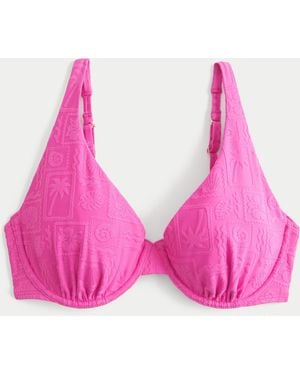 Hollister Curvy High Apex Jacquard Underwire Bikini Top - Pink
