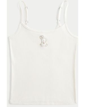 Hollister Ribbed Rabbit Graphic Cami - White