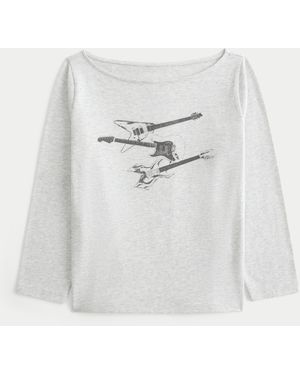 Hollister Slash-neck Electric Guitar Graphic Tee - Grey