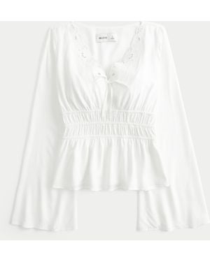 Hollister Easy Bell Sleeve Tie Front Top - White