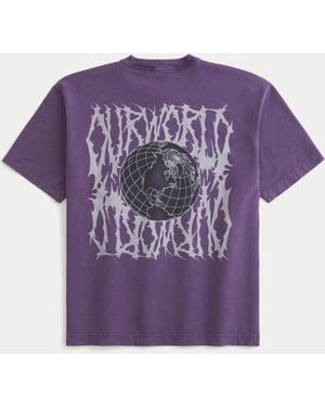 Hollister Boxy Heavyweight Our World Graphic Tee - Purple