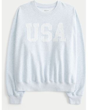 Hollister Sweatshirt mit USA-Grafik und Rundhalsausschnitt - Blau