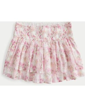 Hollister Mid-rise Smocked Crinkle Voile Mini Skort - Pink