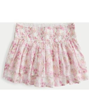 Hollister Mid-rise Smocked Crinkle Voile Mini Skort - Pink