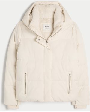 Hollister Faux Fur-lined All-weather Puffer Jacket - Natural