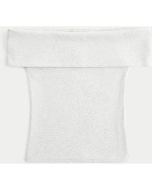 Hollister Ribbed Off-the-shoulder Foldover Top - White