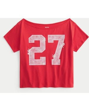 Hollister Easy Off-the-shoulder Number Graphic Tee - Red