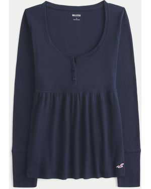 Hollister Easy Tie-back Henley Babydoll Top - Blue