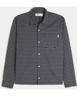 Hollister Boxy Poplin Button Front Shirt - Blue