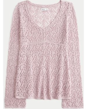 Hollister Open-stitch V-neck Jumper - Pink