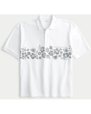 Hollister Boxy Honolulu Graphic Polo - White