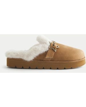 Hollister Faux Fur-lined Platform Slipper Sandals - Natural