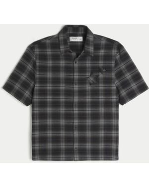 Hollister Boxy Star Applique Check Pattern Shirt - Black