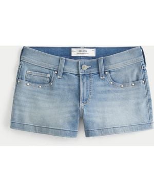 Hollister Low-rise Medium Wash Studded Denim Shortie Shorts - Blue