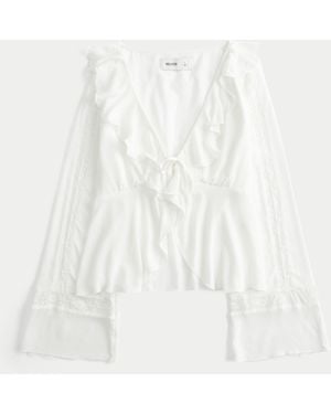 Hollister Easy Long-sleeve Ruffle Babydoll Top - White