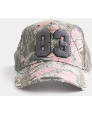 Hollister Pink Camo Number Graphic Trucker Hat - White