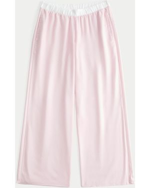Hollister Contrast Waist Baggy Flannel Trousers - Pink