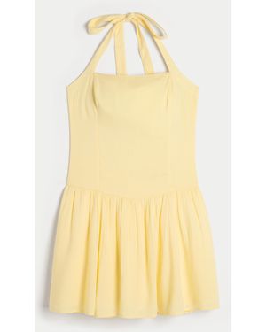Hollister Drop Waist Halter Mini Dress - Yellow