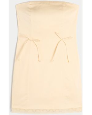 Hollister Trägerloses Bodycon-Satinkleid mit Schleife - Natur