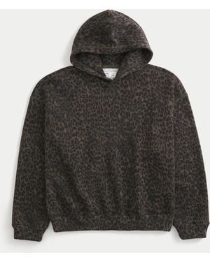 Hollister Baggy Cinch Leopard Print Hoodie - Black