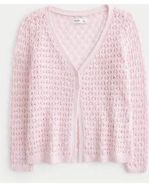 Hollister Three-quarter Sleeve Crochet-style Cardigan - Pink