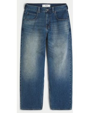 Hollister Medium Wash Eagle Graphic Skater Baggy Jeans - Blue