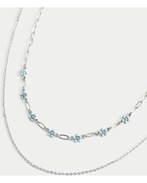 Hollister Floral Charm Necklace 2-pack - White