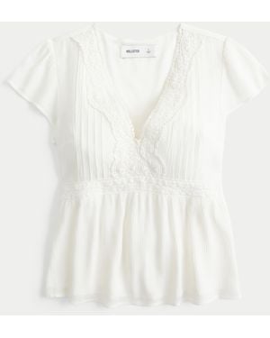 Hollister Lace Trim Babydoll Blouse - White