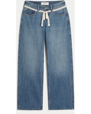 Hollister Low-rise Dark Wash Tie-waist Baggy Jean - Blue