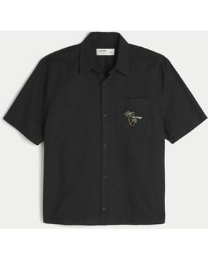 Hollister Boxy Short-sleeve Linen-blend San Diego Graphic Shirt - Black