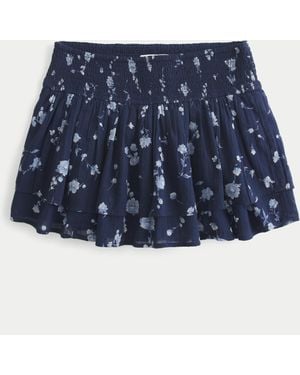 Hollister Gesmokter Mid Rise Miniskort aus Crinkle-Voile - Blau
