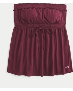 Hollister Strapless Tie Waist Babydoll Top - Purple